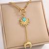 Titanium steel necklace European and American moon pendant double-layer necklace female retro wind electroplating necklace collarbone chain