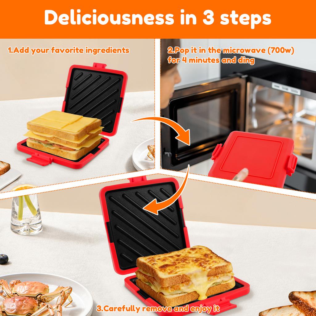 Microwave Sandwich Maker Microwave Toaster Microwave Grilled Cheese Maker Microwave Grill Crispy for Travel,Office,Dorm,Home