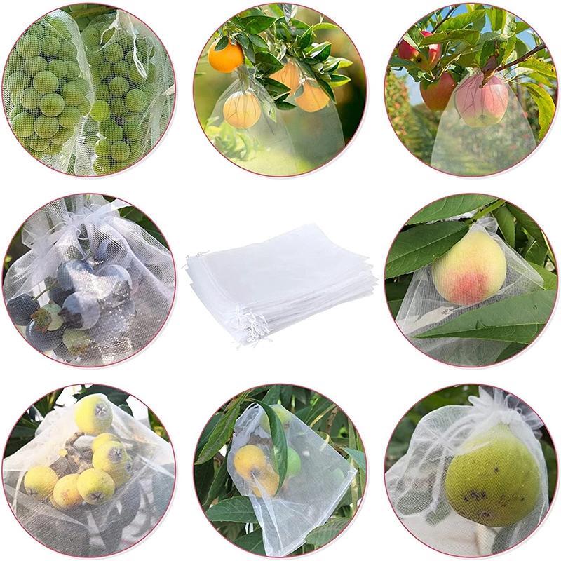 100Pcs Mesh Garden Bag Net,Vegetable Grapes Fruit Protection Grow Bag,Drawstring Net Mesh Against Insect
