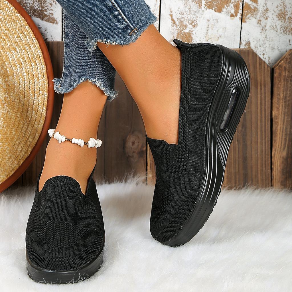 Large Size 35-44 Sets of Feet, One Pedal, Thick Sole Heightening Air Cushion Rocking Shoes, Flying Woven Mesh, Breathable Casual Women