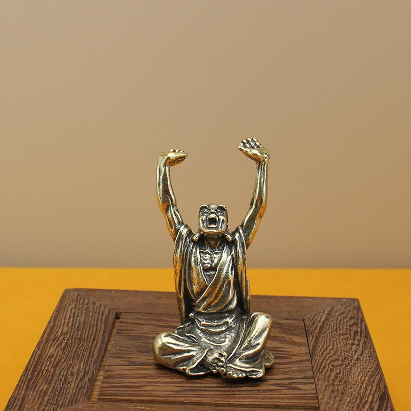 All Brass Eighteen Arhat Ornaments Collection Antique Retro Dragon and Tiger Tabletop Copper Ornaments Solid Mini Copper Man