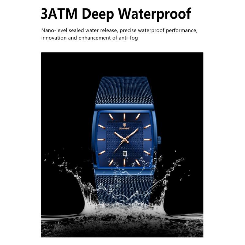POEDAGAR Luxury Casual Men Clock Stainless Steel Mesh Date Waterproof Luminous Wristwatch Quartz Fashion Watches