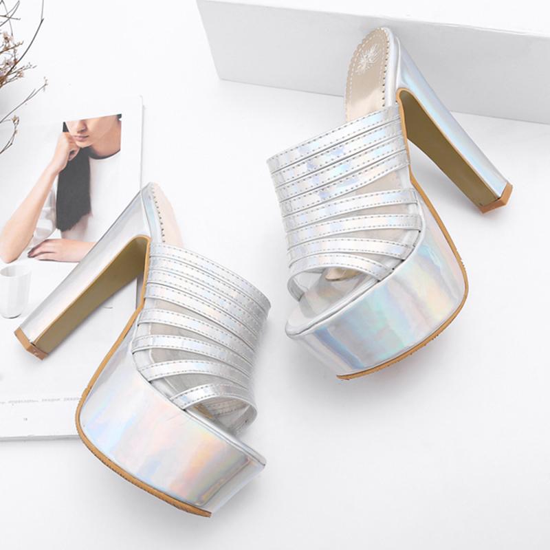 Fashion Sexy Slippers Women Platform Black White Extreme High Heels Slides Luxury Summer Mules Shoes Ladies Flip Flops Large Size 48