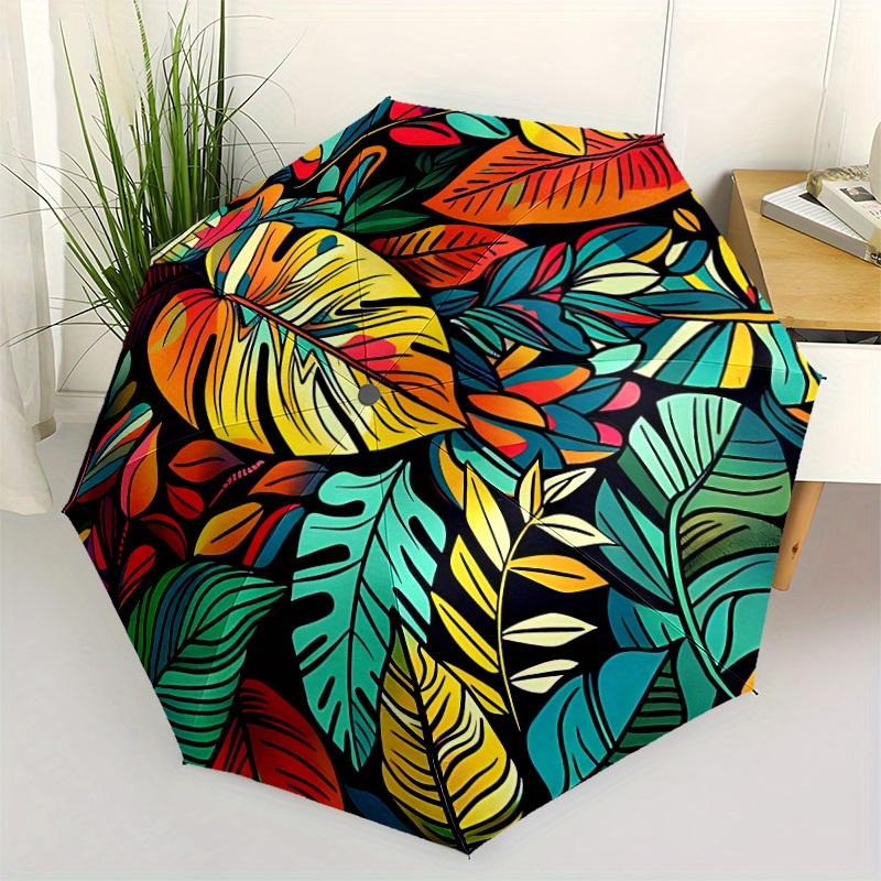 1pc Tropical Leaves Auto Open/Close Umbrella with One Touch Button,, Windproof Design   Lightweight Portable Umbrella for Women & Men6104