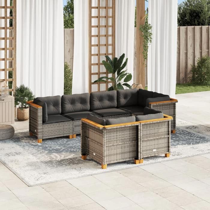 VidaXL Garden Lounge Set with Cushions 7 Pcs Grey Braided Resin 3261882