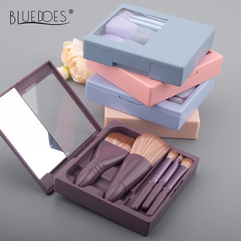 Portable Makeup Brush Set with Mirror: Soft Bristle Powder & Eyeshadow Brushes in Storage Box