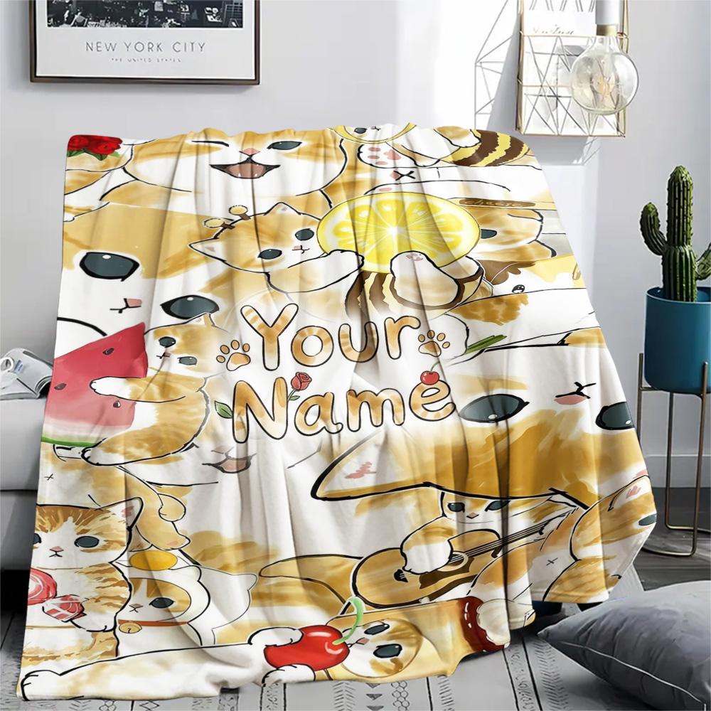 1PC Cat Donut Duo Custom Name Patterned Flannel Blanket Suitable For All Seasons For Home Decor Warmth And Comfort Gifts Holiday Present