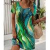 Damenmode Anmutiger Retro-Druck Sommer Frühling Kurzarm O-Ausschnitt Freizeitkleider
