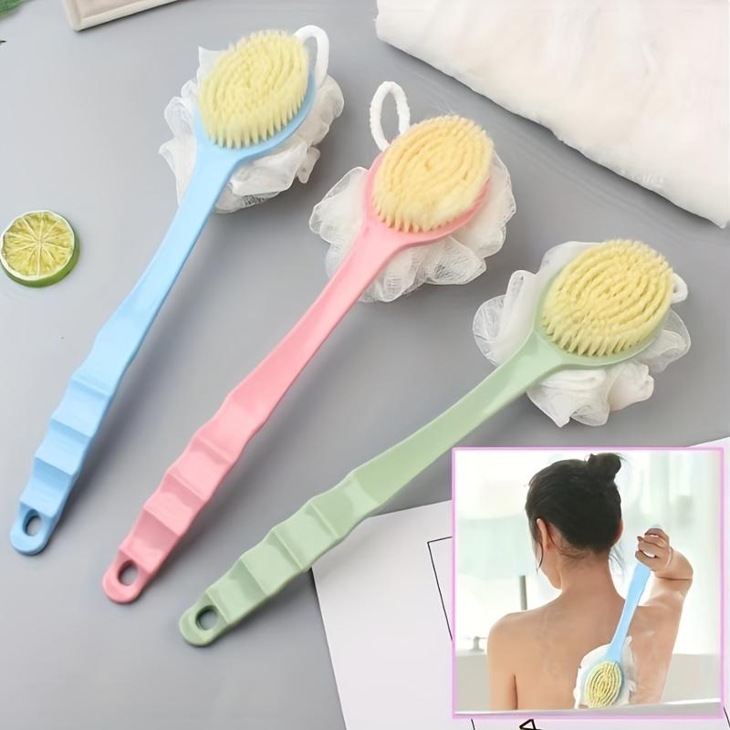 2-in-1 Dual-Sided Bath Brush with Soft Loofah for Back Scrubbing - Battery-Free, Oil-Free, Ergonomic Handle, Gentle Exfoliation for Healthy Skin