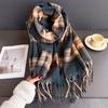 Vintage Classic Plaid Designer Scarf Women Luxury Neckerchief Winter Cashmere Shawl Blanket Wrap Pashmina Tassel Warm Lady
