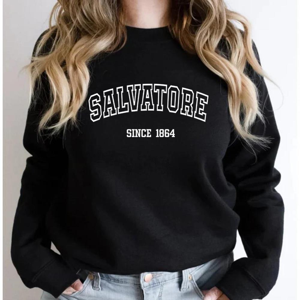 Свитшот Salvatorre Since 1864 Damon Stefan Salvatore Hoodie Women Crewneck Sweatshirts Mystic Falls Graphic Hoodies S чёрный