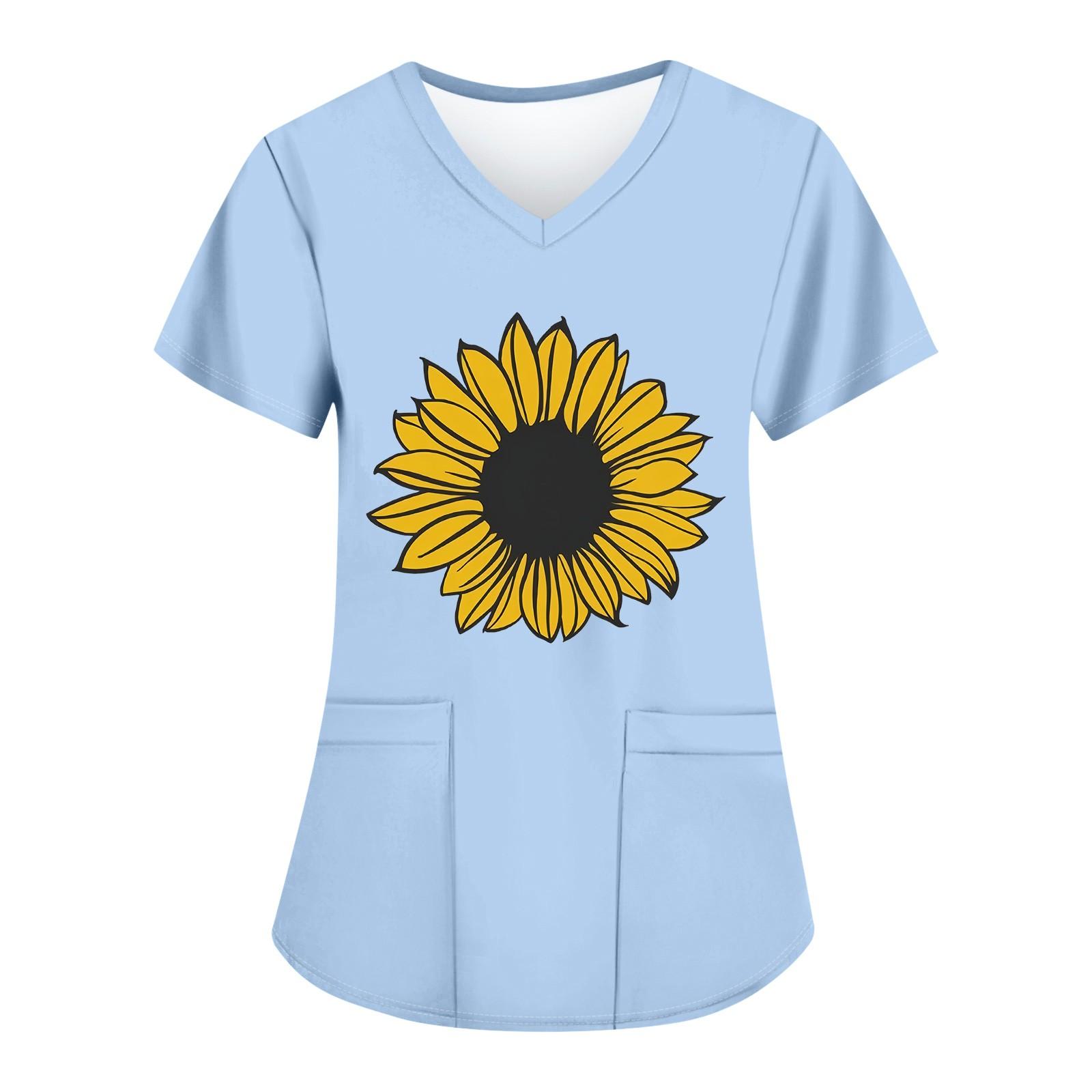 

Женские модные топы с короткими рукавами и V-образным вырезом с принтом, рабочие футболки с карманами XXXXXL синий