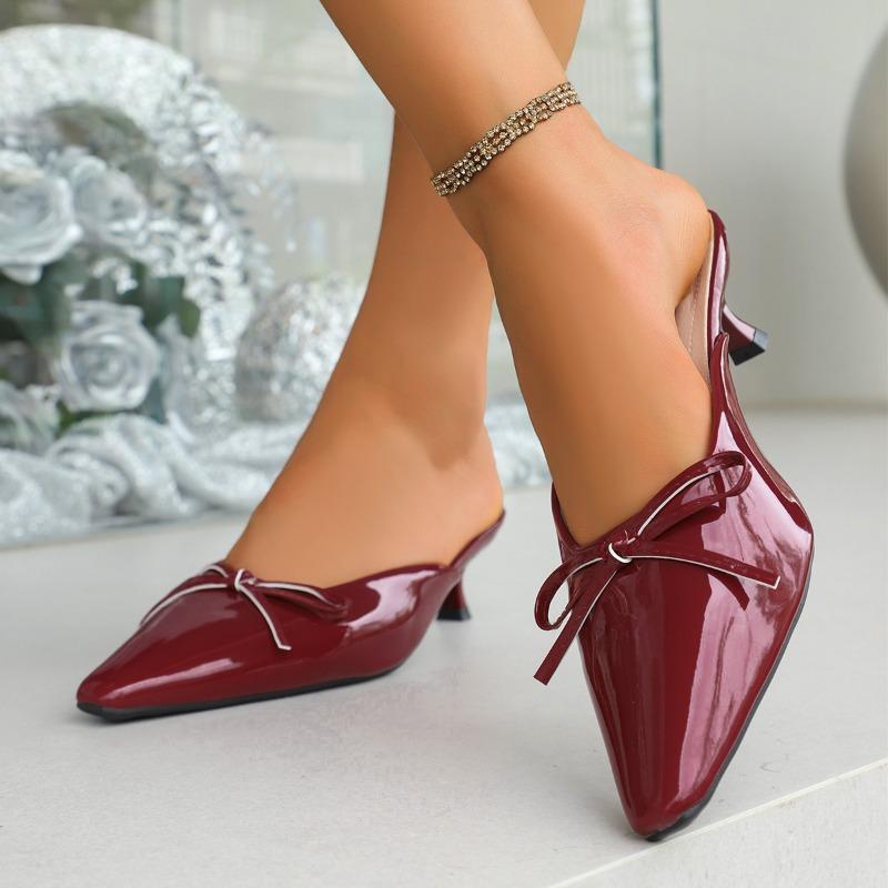 Fashion Bowknot Baotou Slippers Women's Fashion Outside Wear Pointed Toe Shallow Mouth Versatile Temperament Stiletto High Heels