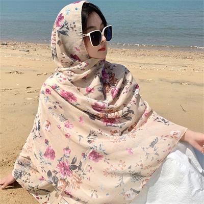 Vier Jahreszeiten Seidenschal Damen Reisefotografie Großer Schal Sonnenschutz Strandtuch Dünner Baumwoll-Leinenschal Vielseitig