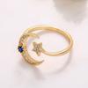 Huitan Newly Star and Moon Design Opening Rings for Women White/Blue Cubic Zirconia Exquisite Girls Accessories Trendy Jewelry
