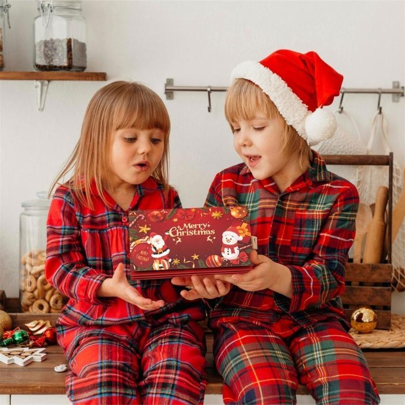 Christmas Gifts Card Holder With 6 Slots Gold Embossing Santa Themed Designs Paper Red Envelope For Celebration