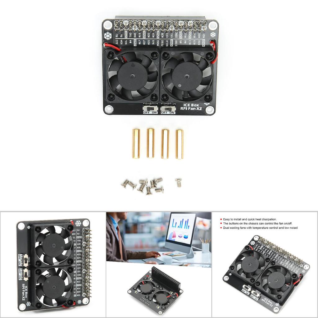 Cooling Fan for Raspberry Pi Heat Sink Expansion Board LED Light Double Fans C2448