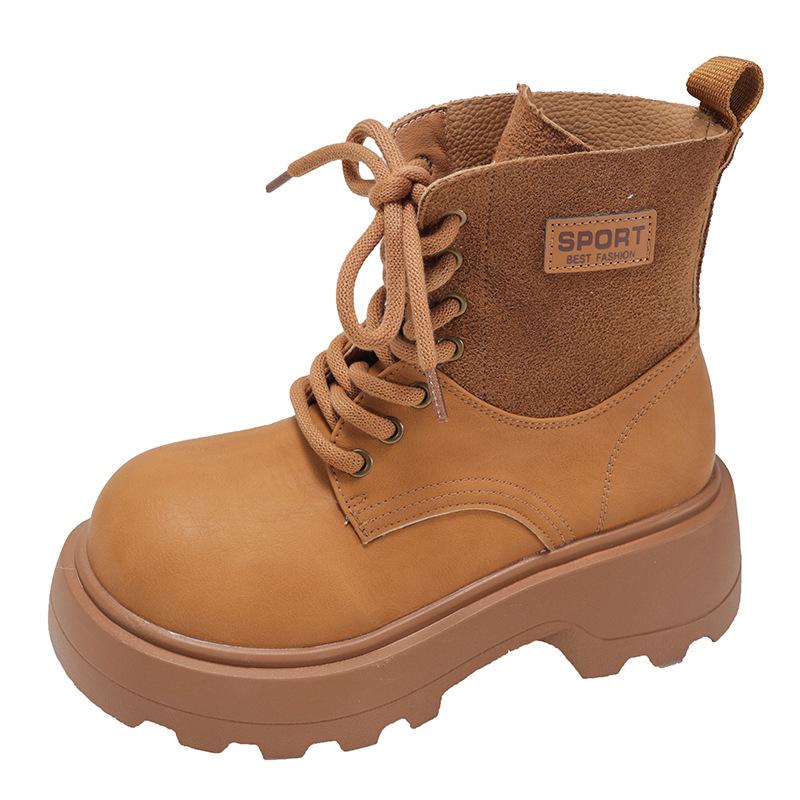 Retro white British thick heel platform Martin boots women's 2025 new autumn small height increase short boots
