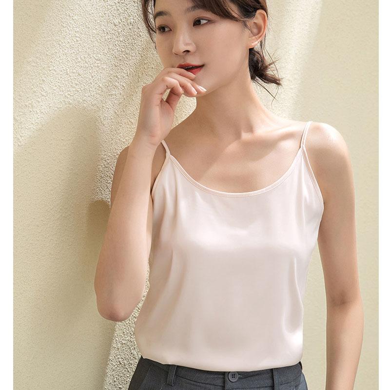 Módní tílko s kulatým výstřihem z imitace hedvábí pro ženy, základní tílko plus size