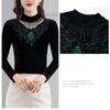 Φθινοπωρινό χειμερινό καινούργιο μπλουζάκι με δαντέλα Διχτυωτό πουκάμισο με μισό ψηλό γιακά για γυναίκες με μακρυμάνικο πουλόβερ Top M-5XL