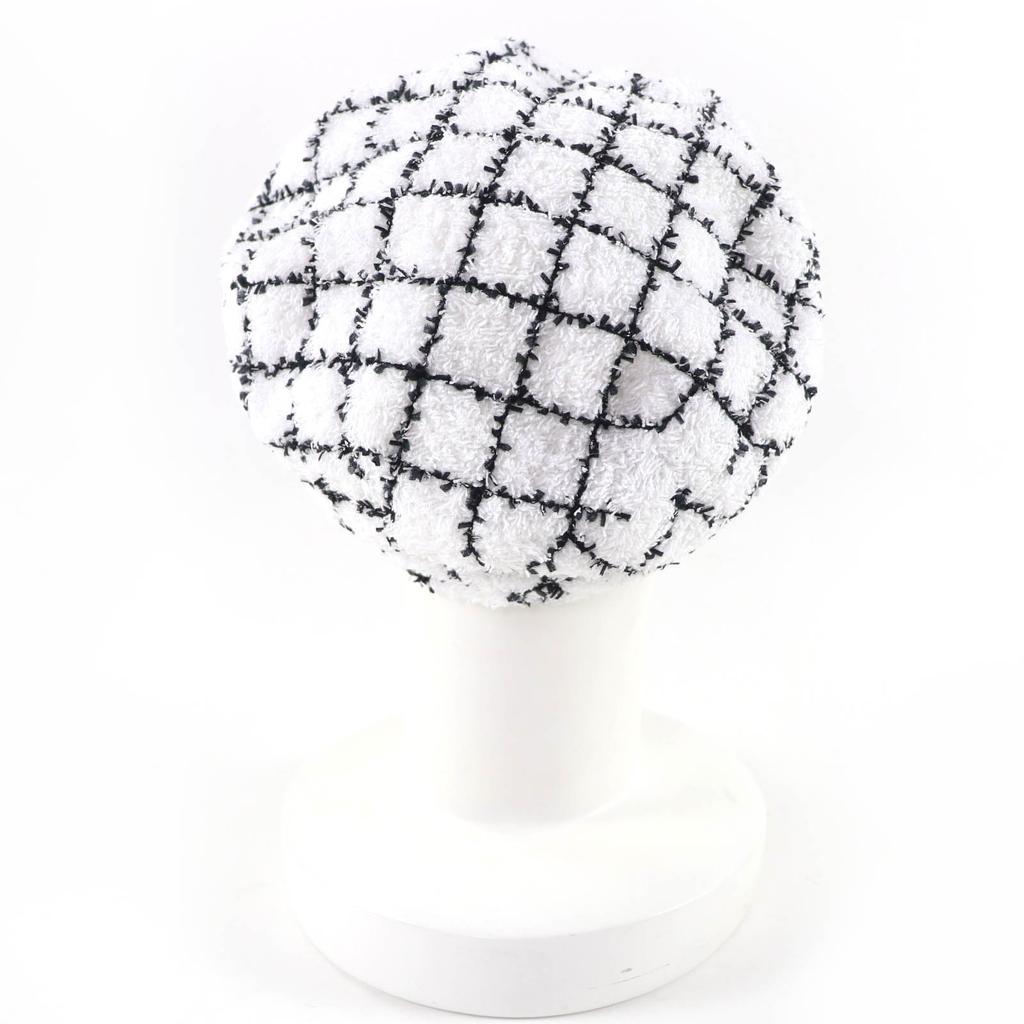 Excellent CHANEL beret COCO Mark Tweed white cotton Women M 19C Used