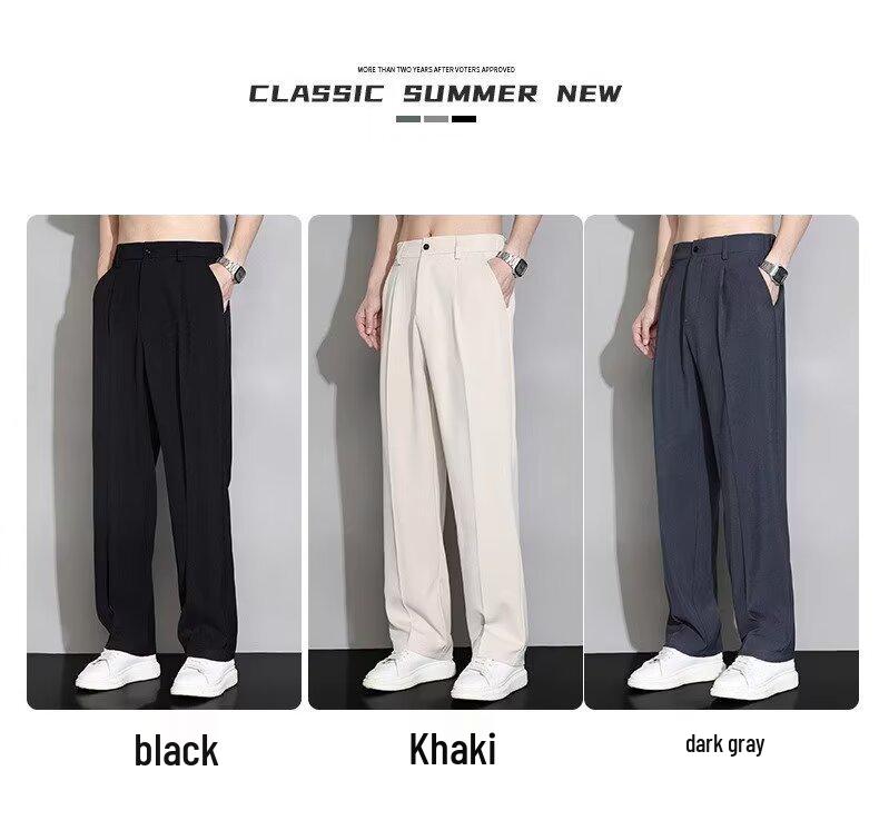 Pantalon d'été léger pour homme, élégant, coupe droite - Pantalon de costume ample, confortable, respirant, à drapé
