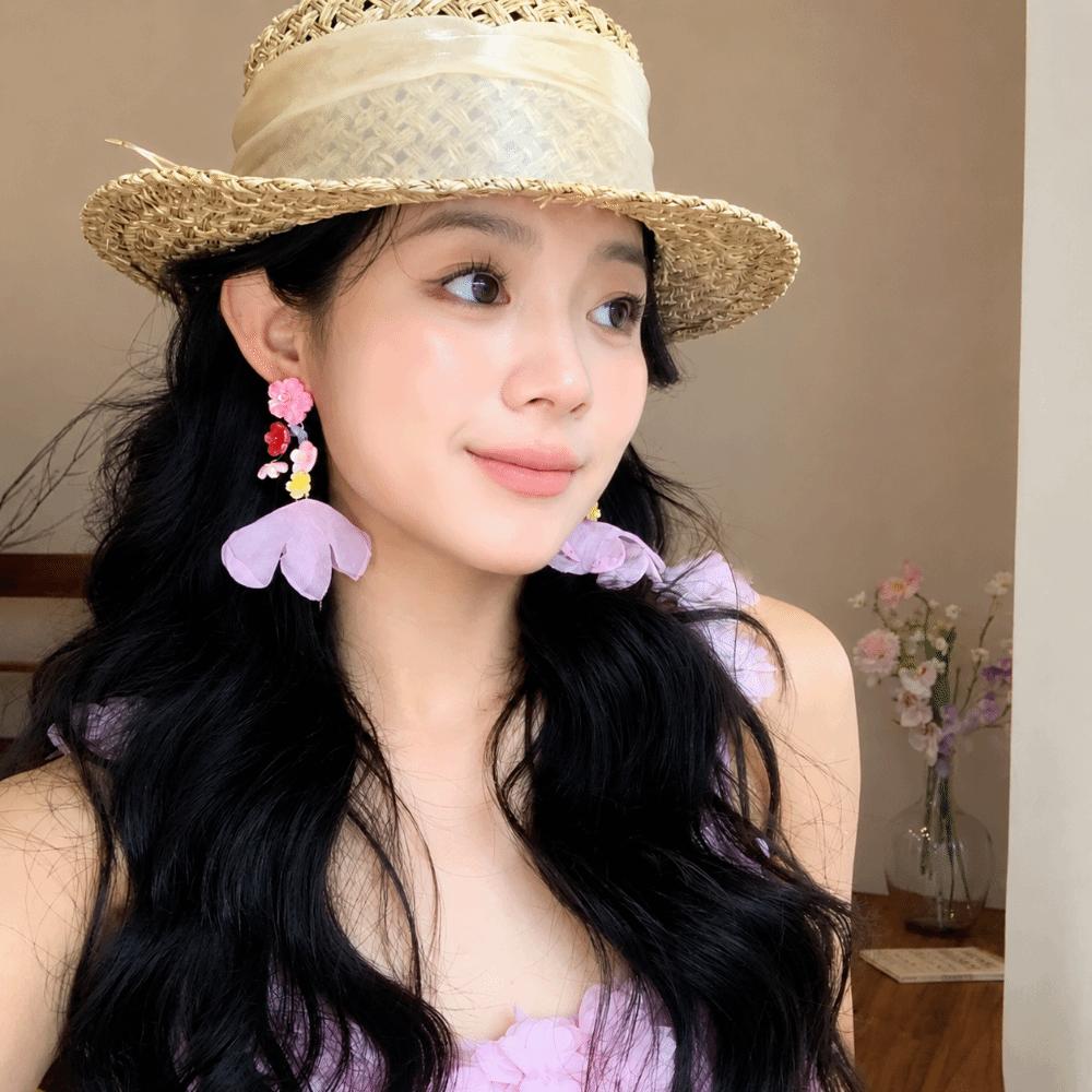 1pair Resin Fabric Flower Drop Earring Contrasted Blush-colored Tassel Drop Earring Women Girl