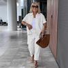 Summer Casual Set Cotton Linen - Stand Collar Blazer Loose Trousers Suit