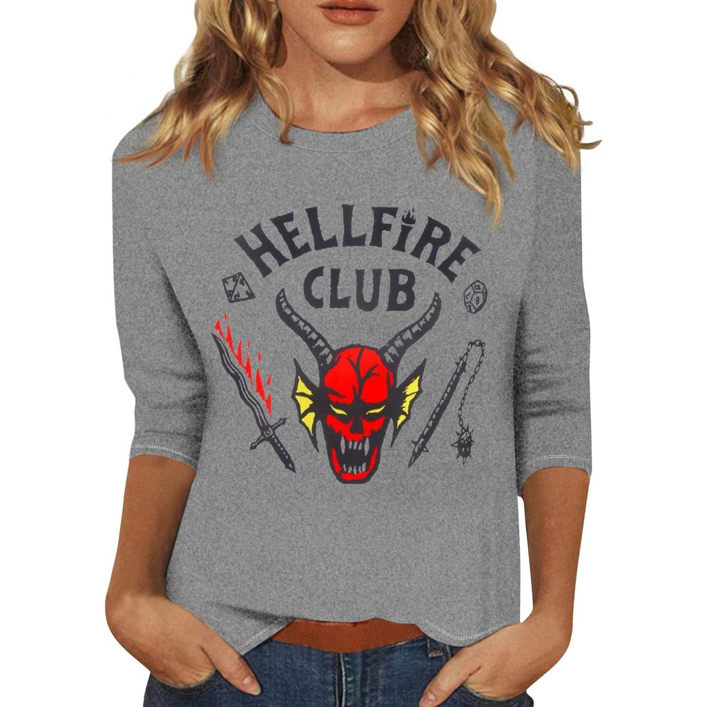 Women's Fashionable Casual Three-Quarter Sleeve Printed Neck T-Shirt Top