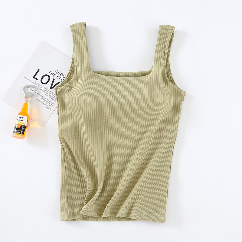 Women's Square Neck Padded Vest: Cotton, One-Shoulder Summer Top, No Steel Ring Straps.