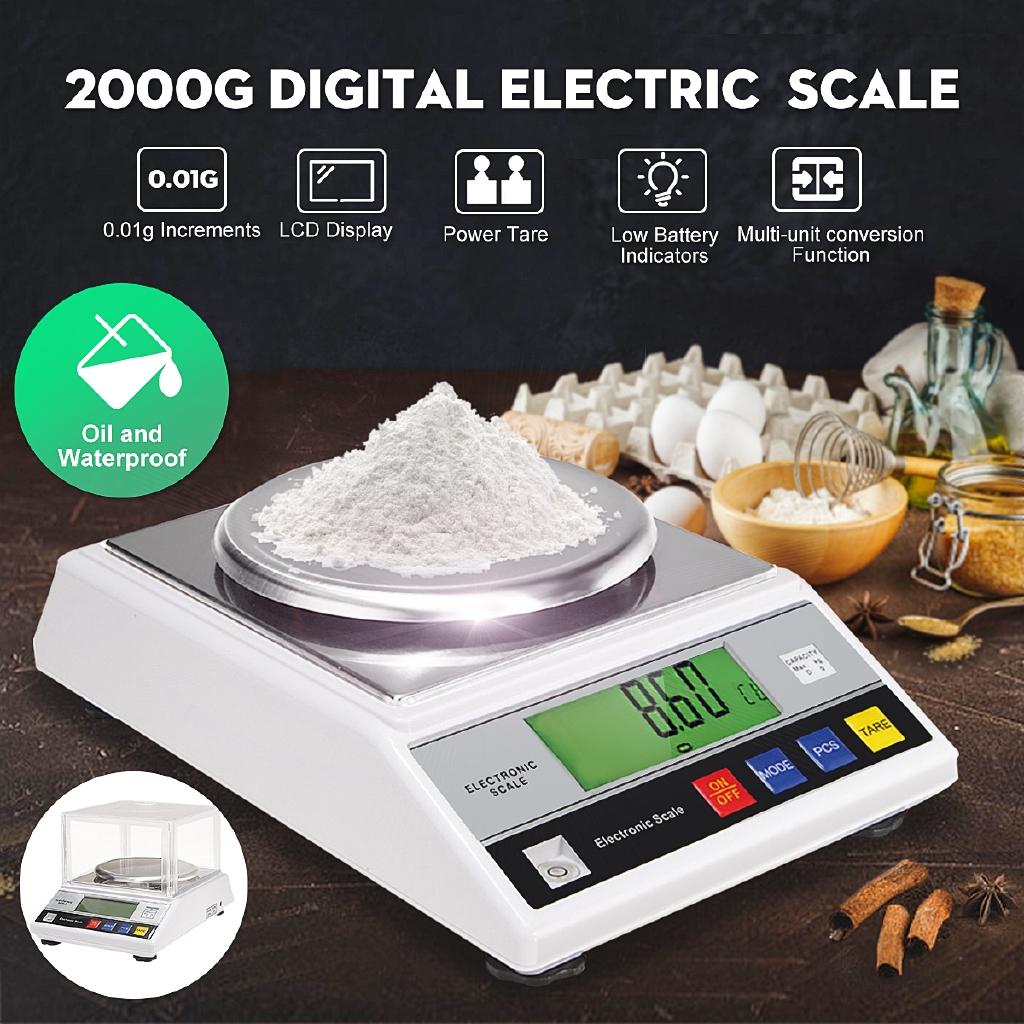 DC 200mA 2kg 7.5V LCD Digital Electric Scale Jewelry Weight Balance Gram with US Plug Power Adapter White