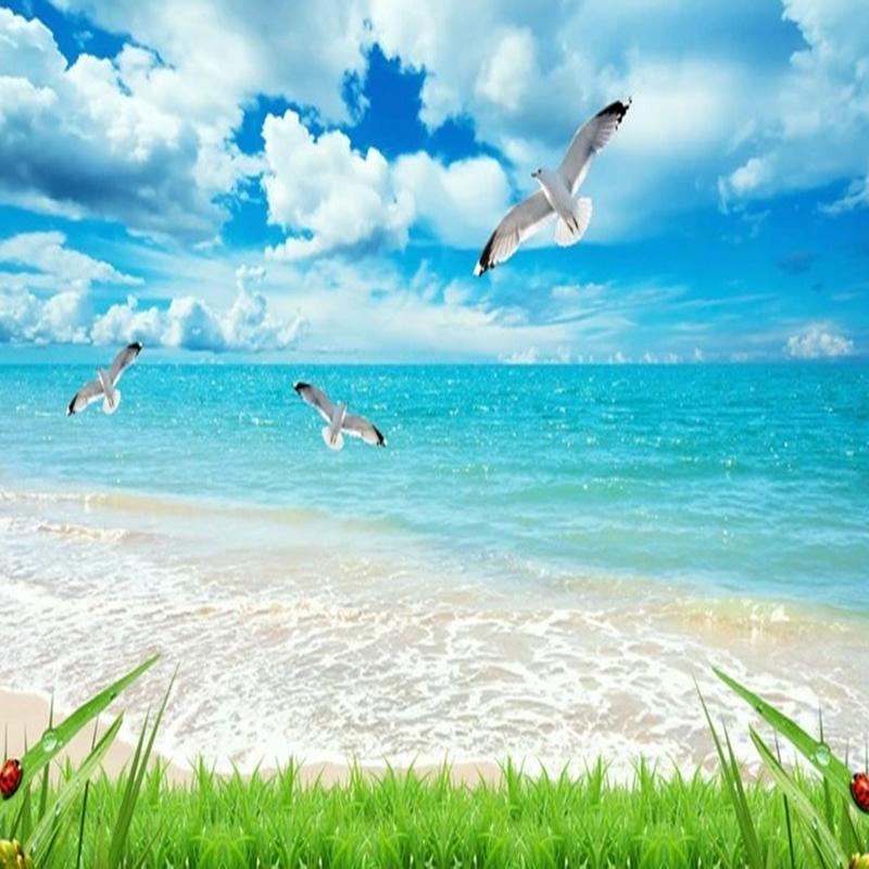 Custom Wallpaper 3D Beautiful Palm Beach Seaside Landscape Wall Papers Living Room TV Sofa Bedroom Backdrop Wall 3D Murals