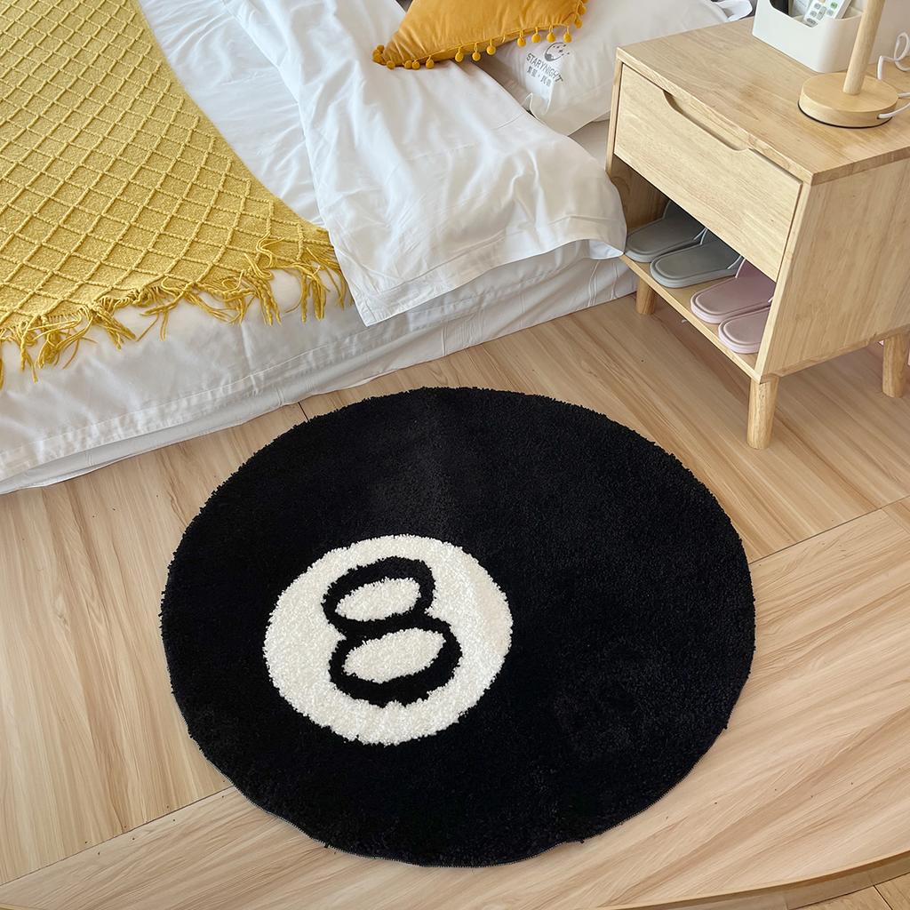 Black Billiards 8 Ball Round Flocked Floor Bedroom Anti-Slip Carpet Mat Living Plush Soft Bedroom Rug Stain Resistant Coffee Table Blanket