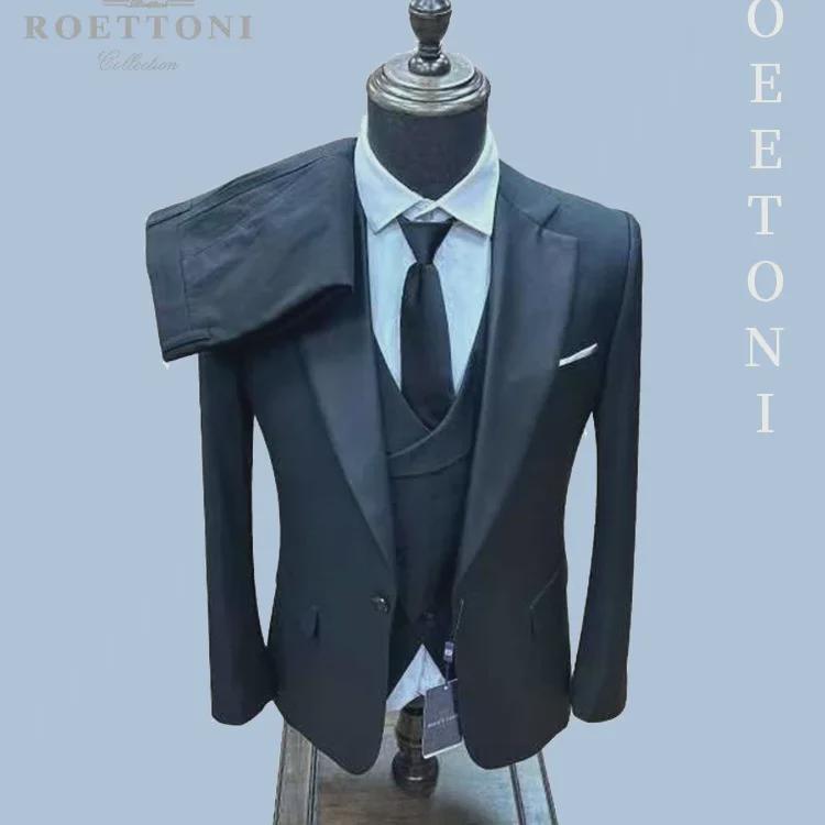 Men's European & American Style Slim Suits: Fashionable Business Black & Khaki Formal Wear