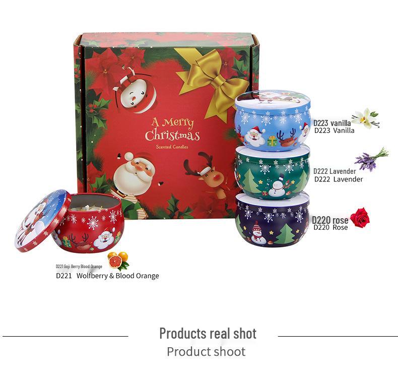 Christmas Fragrant Candle Set: Soy Wax Aromatherapy with Dried Flowers & Essential Oils, 4-Piece Collection