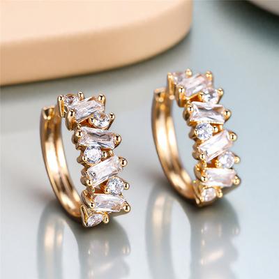 White Zircon Stone Round Hoop Earrings Luxury Female Gold Color Wedding  For Women