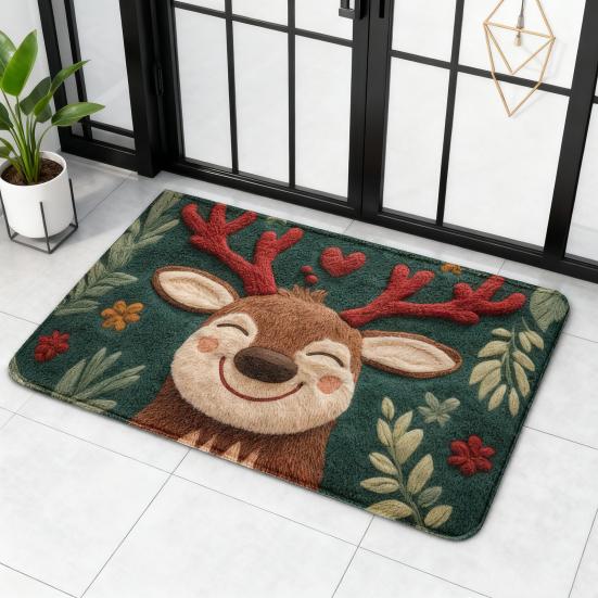 Gulvmatte i kunstpels Tegneserie Hjort Hundemønster Jule-tema Sklisikker Matte Stue Soverom Kjøkken Dekor