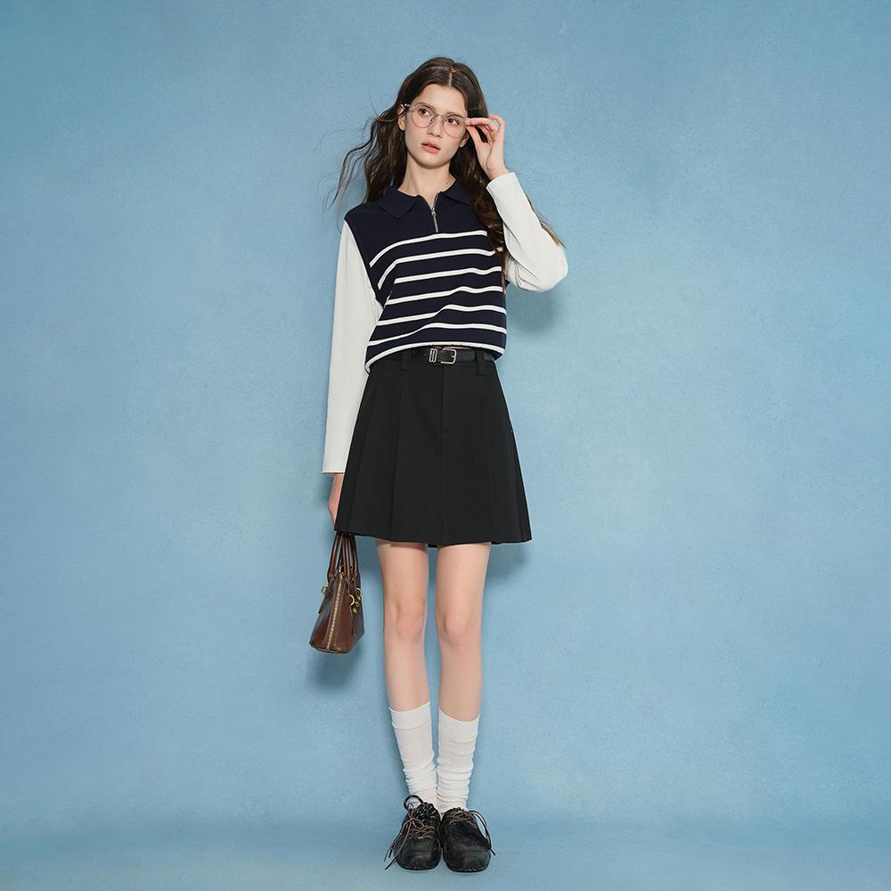 Eiaenlei Ar_Striped Half Zipper Knit Top