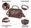 Full-Grain Cowhide Convertible Women's Shoulder Handbag with Metal Hinge Buckle