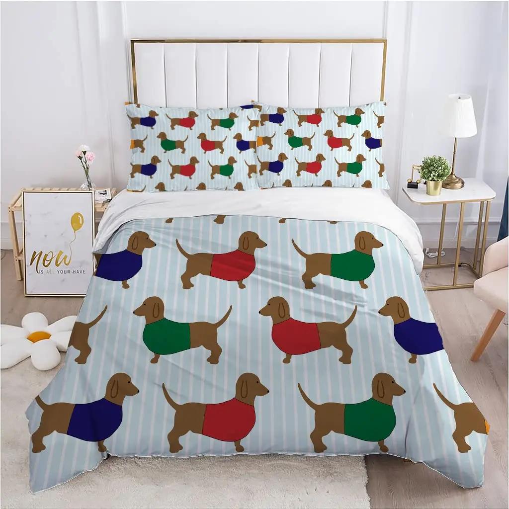 Black And Brown Dachshund Sausage Duvet Cover Cartoon Puppy Dog Bedding Set Kids Boys Gifts Bedspread Cover Bedroom Decoration