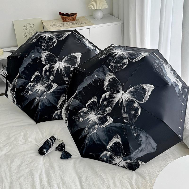 Retro Oil Painting Automatic Sun and Rain Umbrella – Women's Portable Sunscreen Parasol