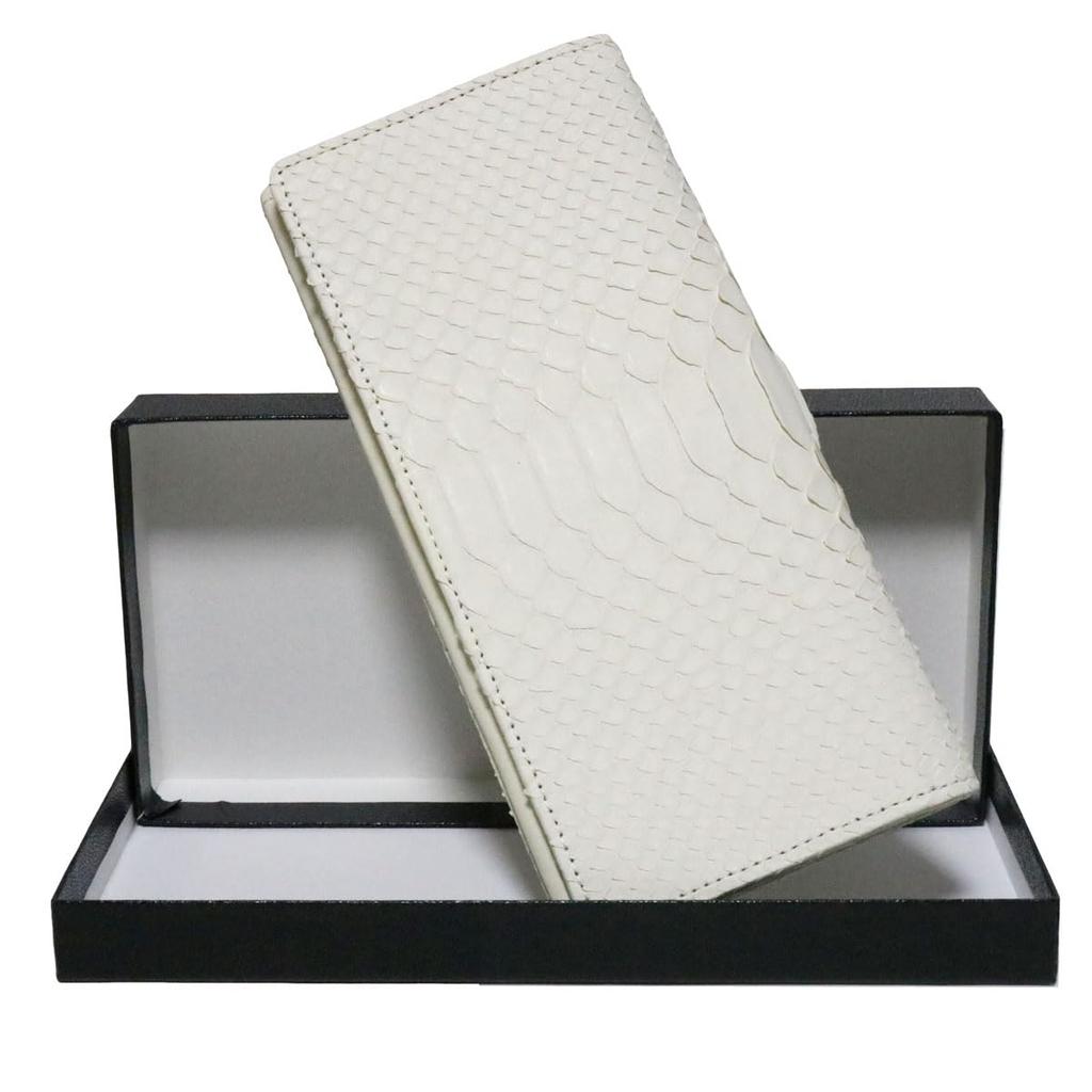 Bercute White Diamond Python Bifold Wallet for Men and Women, Long Wallet, Snakeskin, Python, with Coin Purse, Short Wallet, No Zipper, Made from a
