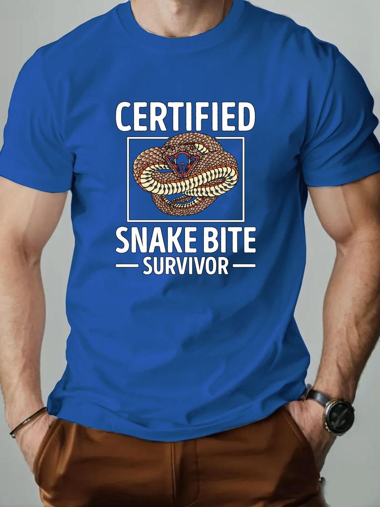 Men's T-Shirt 100% Cotton Cartoon Animal Snake Print Summer Oversized Round Neck Breathable Casual Short Sleeve Fashion T Shirt