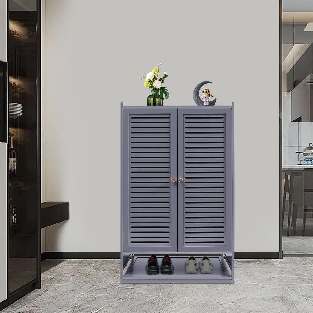 7-Tier Shoe Storage Cabinet with Louvre Doors, Grey 2-Door Shoe Rack Organizer, Holds Up to 22 lbs Per Shelf for Entryway,Closet