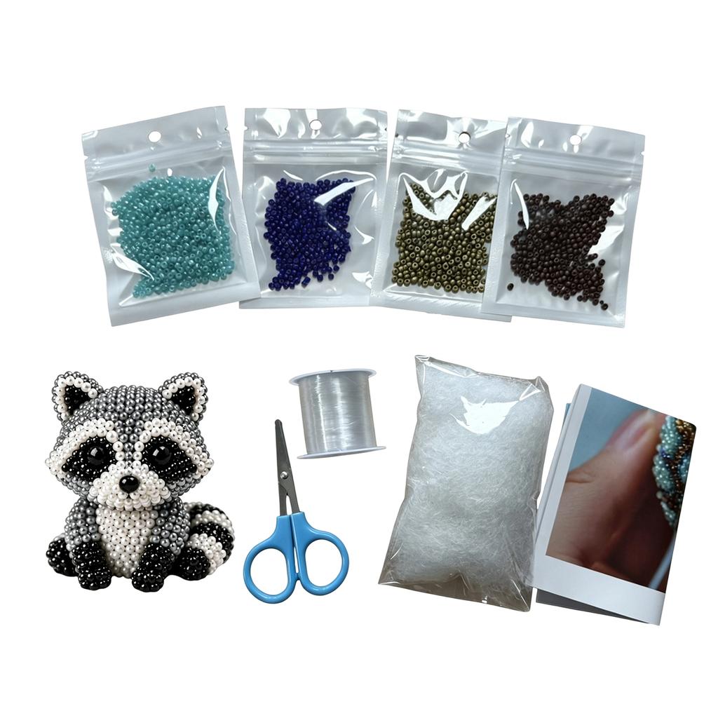 DIY Tier-Perlen Bastelset mit verschiedenen Perlen, Anleitung, Schere, Faden und Füllmaterial für handgefertigten Perlen-Schmuck und Kunstprojekte