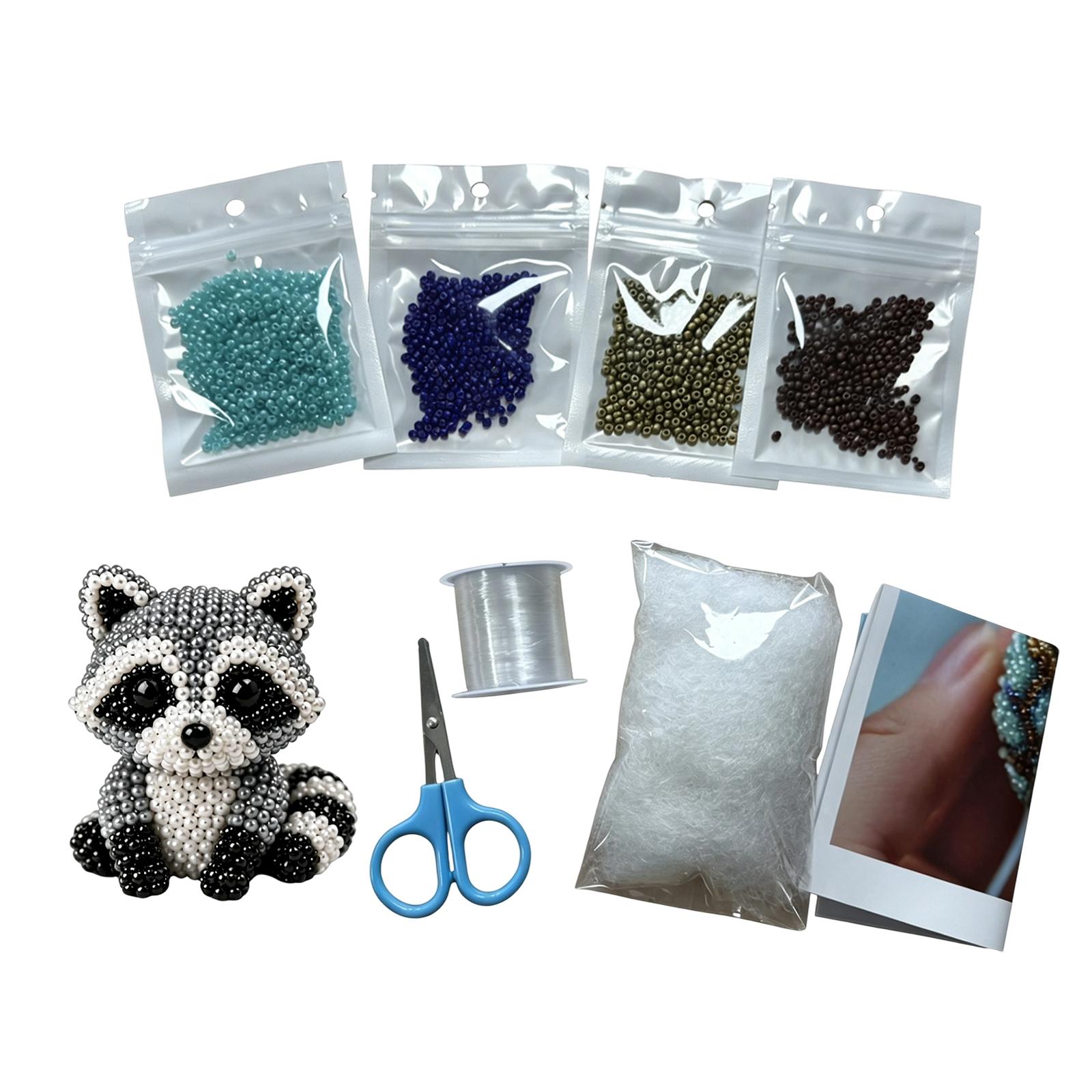 DIY Animal Bead Kit with Assorted Beads Instructions Scissors Thread and Filling for Handmade Jewelry Craft Art Projects One Size