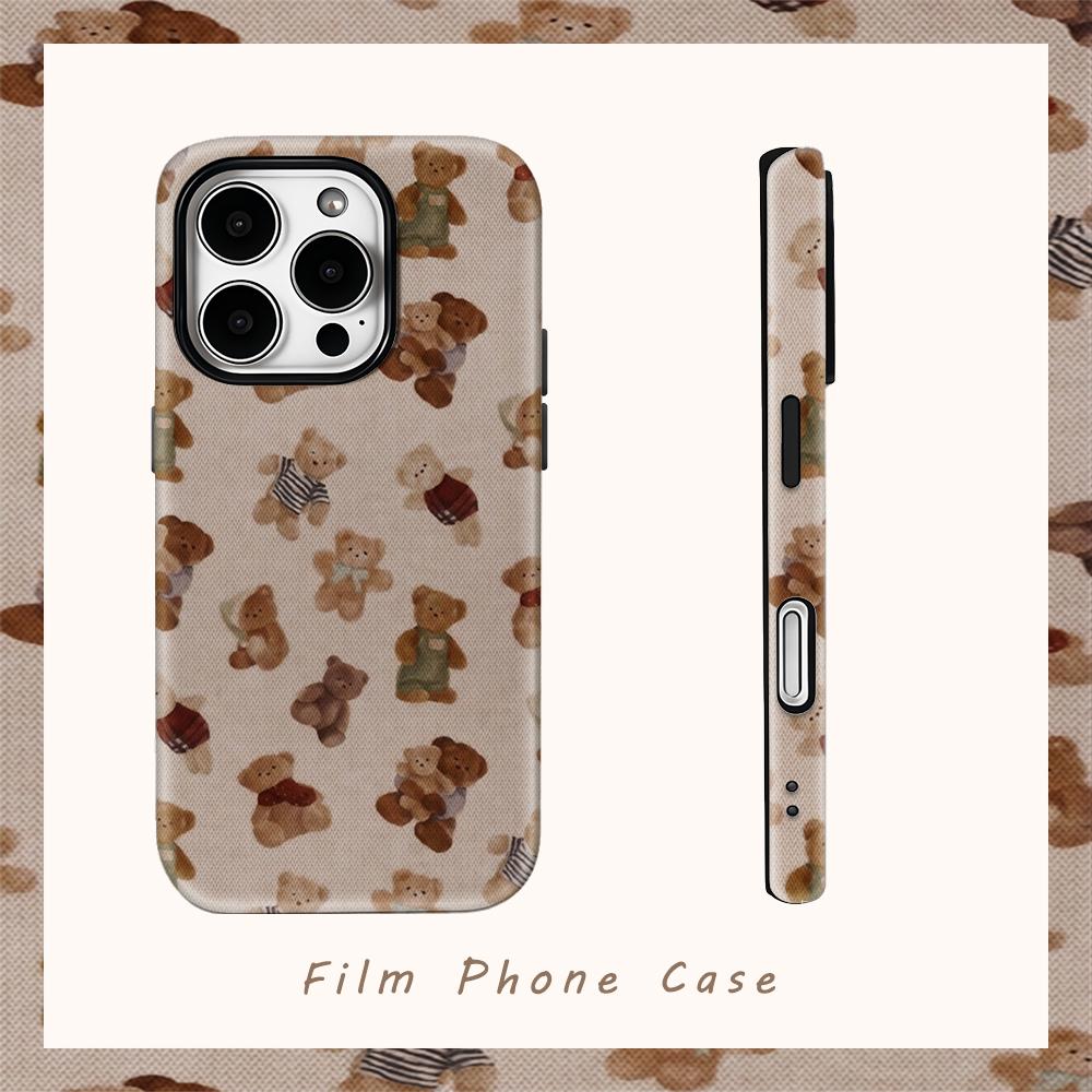 Teddy Bear Patchwork Phone Case for IPhone 17AIR 16E 16 15 14 13 12 11 17 Pro Max Plus Double-layer Back Cover