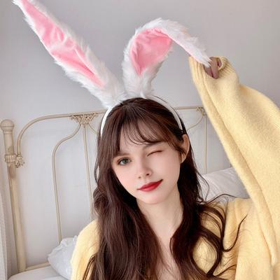 White Bunny Ears Headband Long Plush Rabbit Ear Hair Hoop Halloween Cosplay Costume Accessory Party Wear