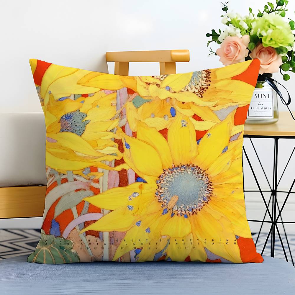Einfacher Sonnenschein Sonnenblumen-Kunst Kissenbezug Bedruckt Gebürstetes Fleece Kissen Babyhaut-Touch Umweltfreundlicher Farbsublimat