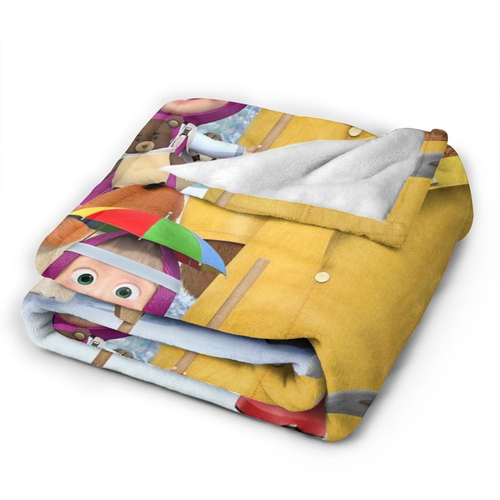 Springtime Cartoon Cute M-Masha And Bear Knitted Blankets Fleece Throw Blankets Bed Sofa Decoration Lightweight Bedspreads,